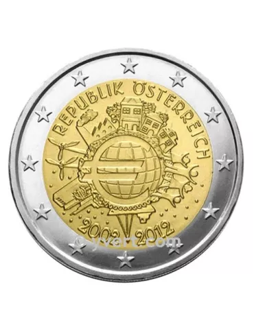 2 EURO COMMEMORATIVE 2012 : AUTRICHE (10 ans de la mise en circulation des euros)