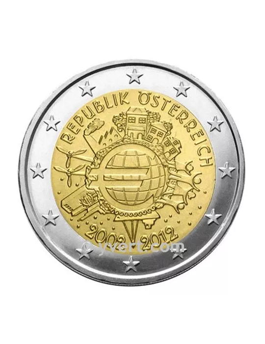2 EURO COMMEMORATIVE 2012 : AUTRICHE (10 ans de la mise en circulation des euros)