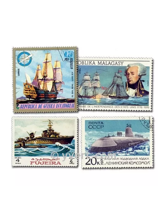 BATEAUX DE GUERRE : pochette de 25 timbres (Oblitérés)