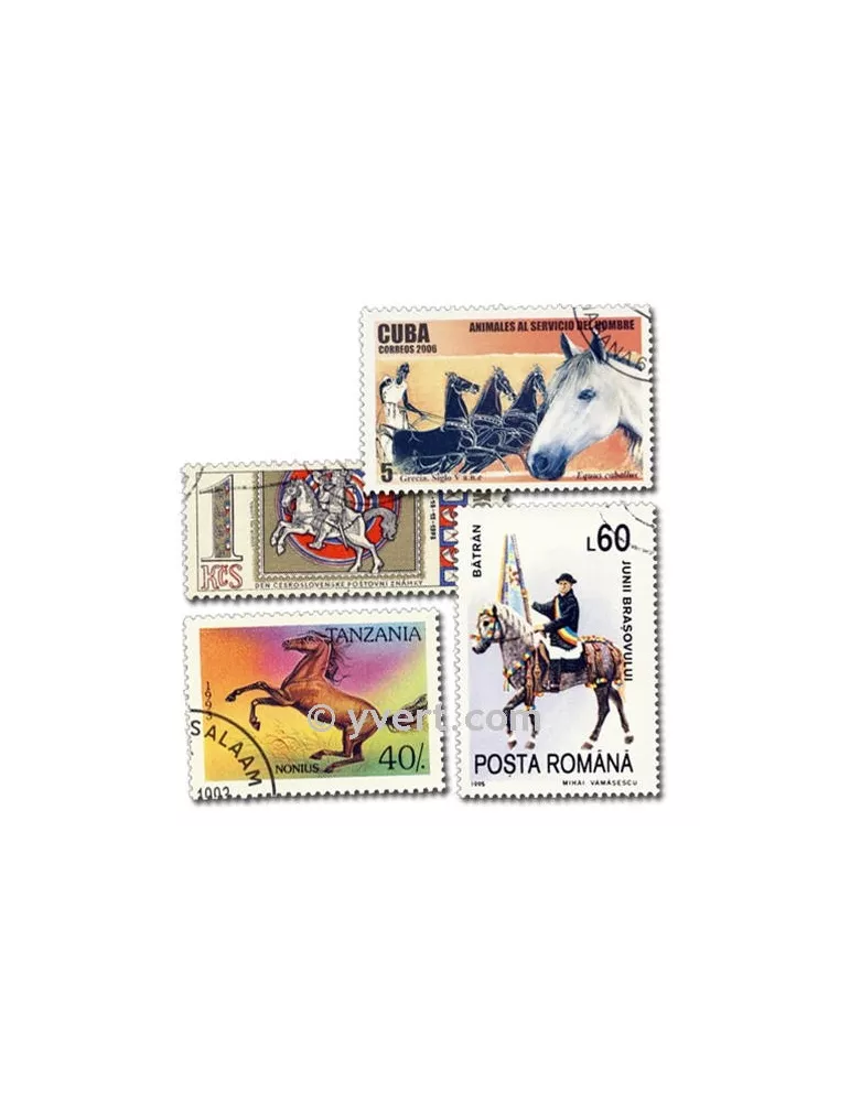 CHEVAUX : pochette de 1000 timbres (Oblitérés)