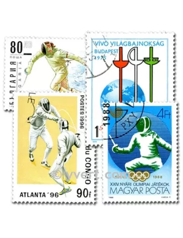 ESCRIME : pochette de 50 timbres (Oblitérés)