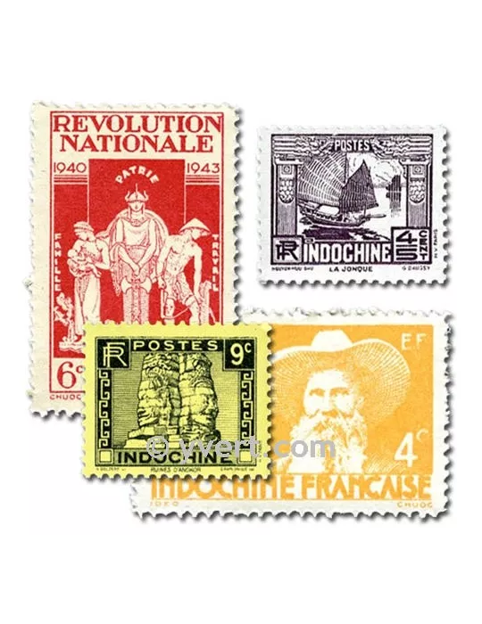 INDOCHINE : pochette de 100 timbres (Oblitérés)