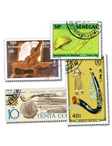 INSTRUMENTS DE MUSIQUE : pochette de 50 timbres (Oblitérés)
