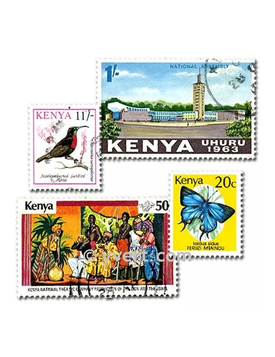 KENYA : pochette de 50 timbres (Oblitérés)
