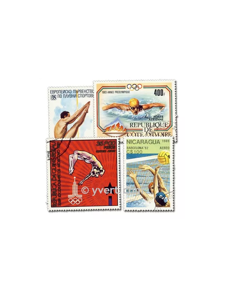 NATATION : pochette de 100 timbres (Oblitérés)
