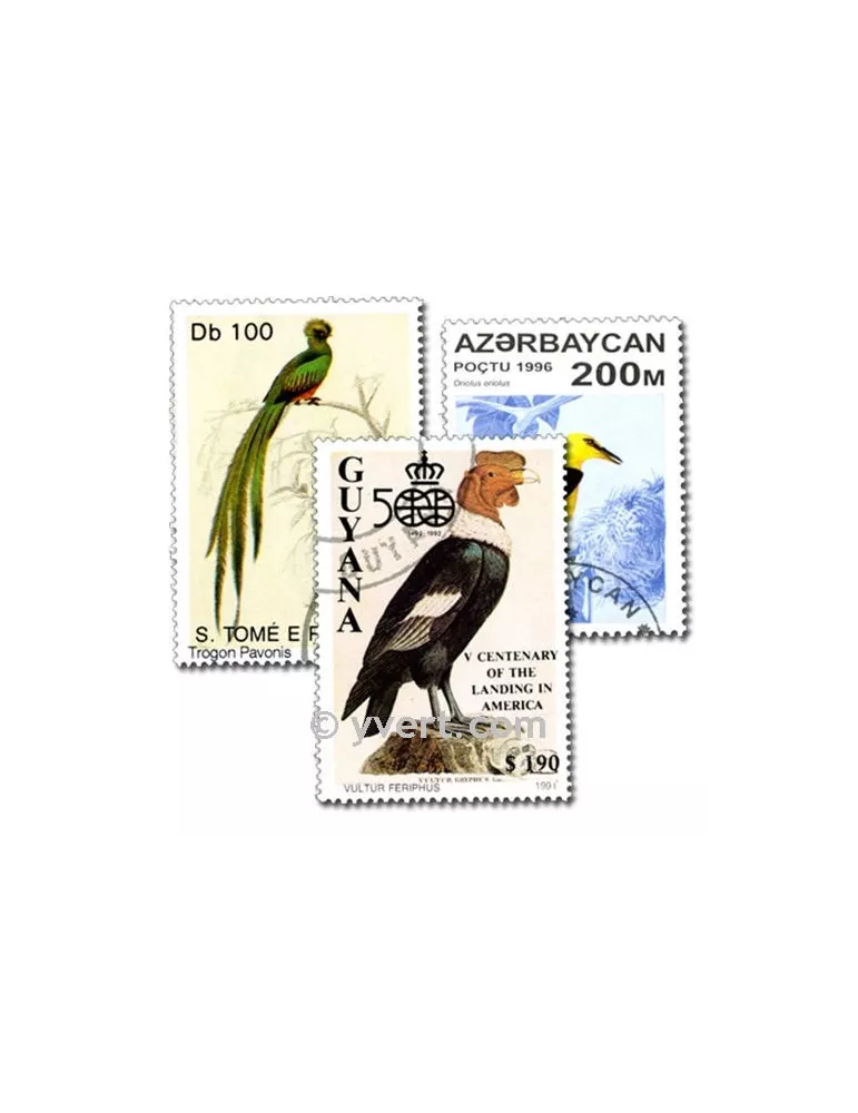 OISEAUX : pochette de 200 timbres (Oblitérés)