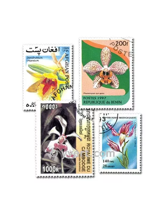 ORCHIDEES : pochette de 100 timbres (Oblitérés)