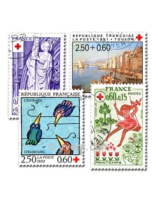 FRANCE CROIX ROUGE : pochette de 50 timbres (Oblitérés)