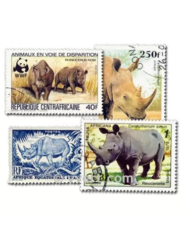 RHINOCEROS : Pochette de 25 timbres (Oblitérés)