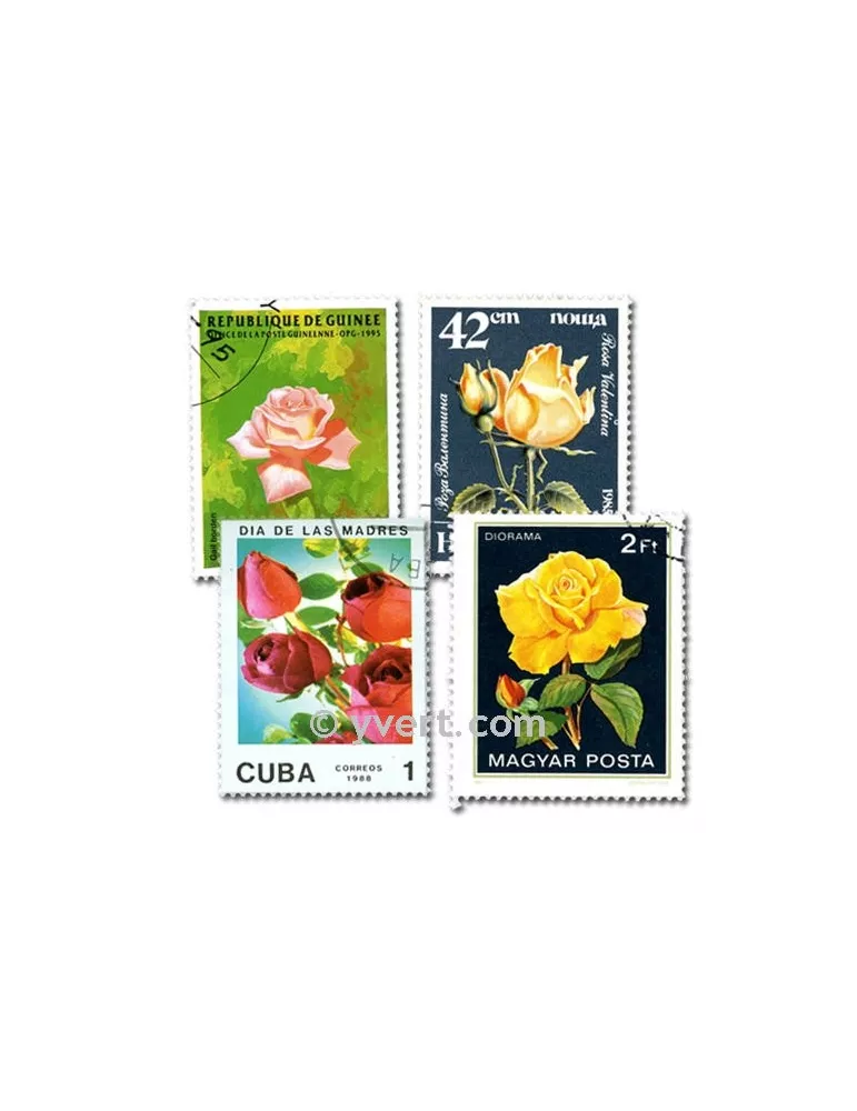 ROSES : pochette de 100 timbres (Oblitérés)