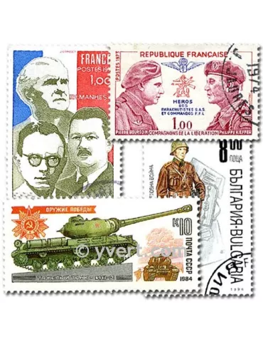 SECONDE GUERRE MONDIALE : pochette de 50 timbres (Oblitérés)