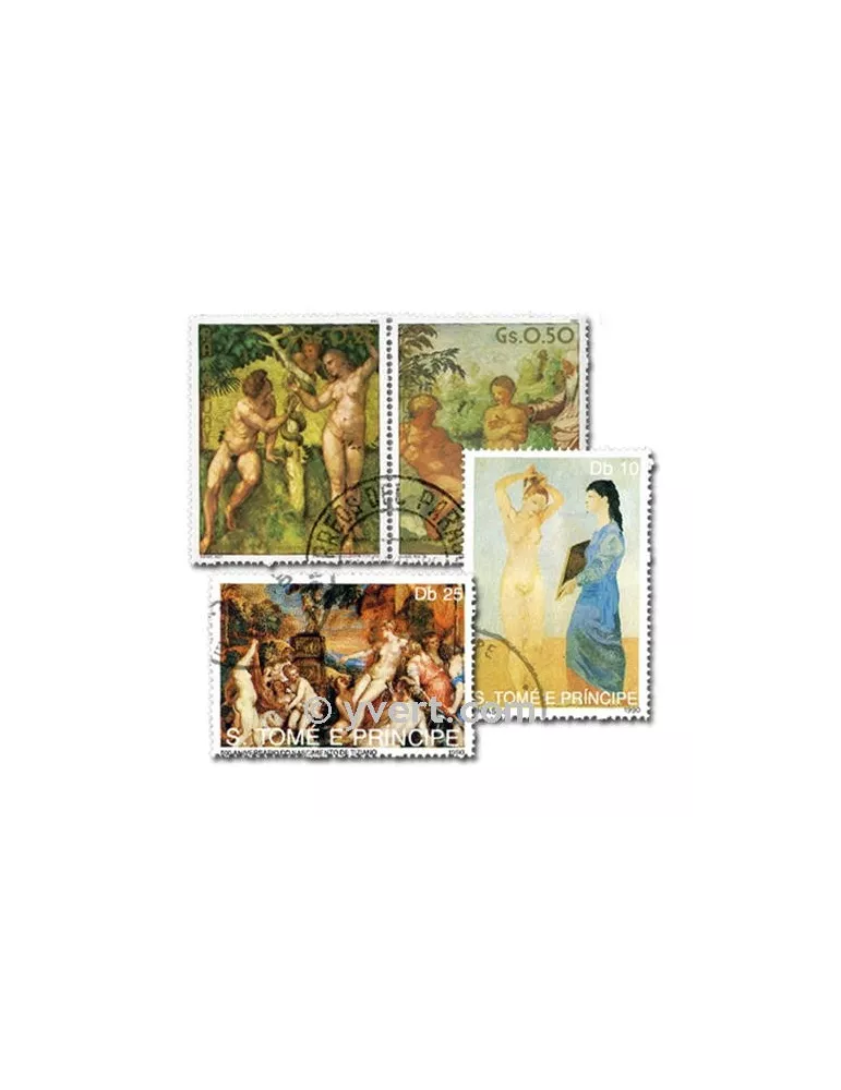 TABLEAUX DE NUS : pochette de 100 timbres (Oblitérés)