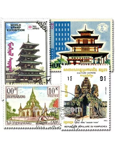 TEMPLES MOSQUEES PAGODES : pochette de 50 timbres (Oblitérés)