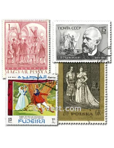 THEATRE ET OPERA : pochette de 50 timbres (Oblitérés)