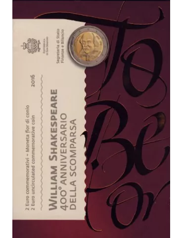 2 EURO COMMEMORATIVE 2016 : SAINT-MARIN (Mort de W Shakespeare)