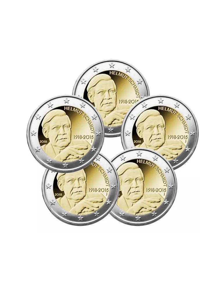 2 EURO COMMEMORATIVE 2018 : ALLEMAGNE (HELMUT SCHMIDT) (5 pièces)