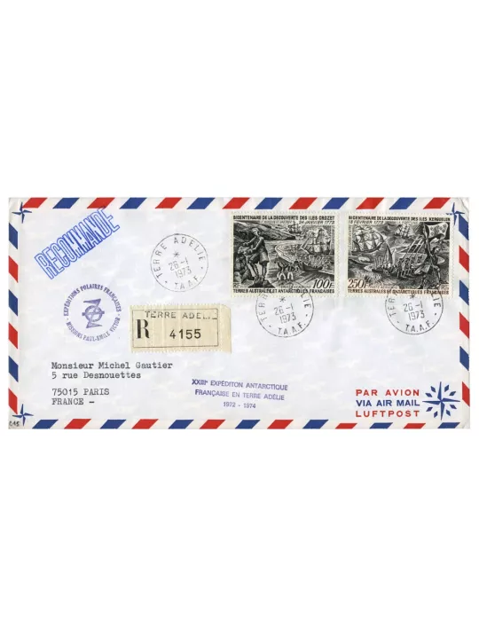 n° 27/28 obl. sur lettre - Timbre TAAF Poste aérienne