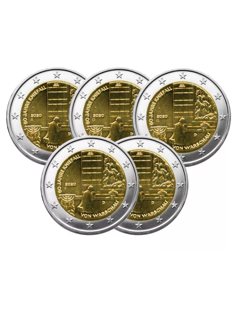 2 EURO COMMEMORATIVE 2020 : ALLEMAGNE - Génuflexion de Willy Brandt à Varsovie (5 pièces)