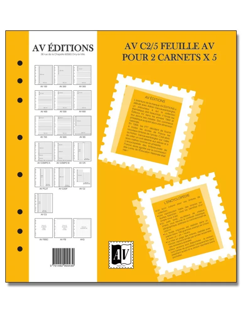 Feuille AV : pour 2 carnets (x5) - AV EDITIONS®
