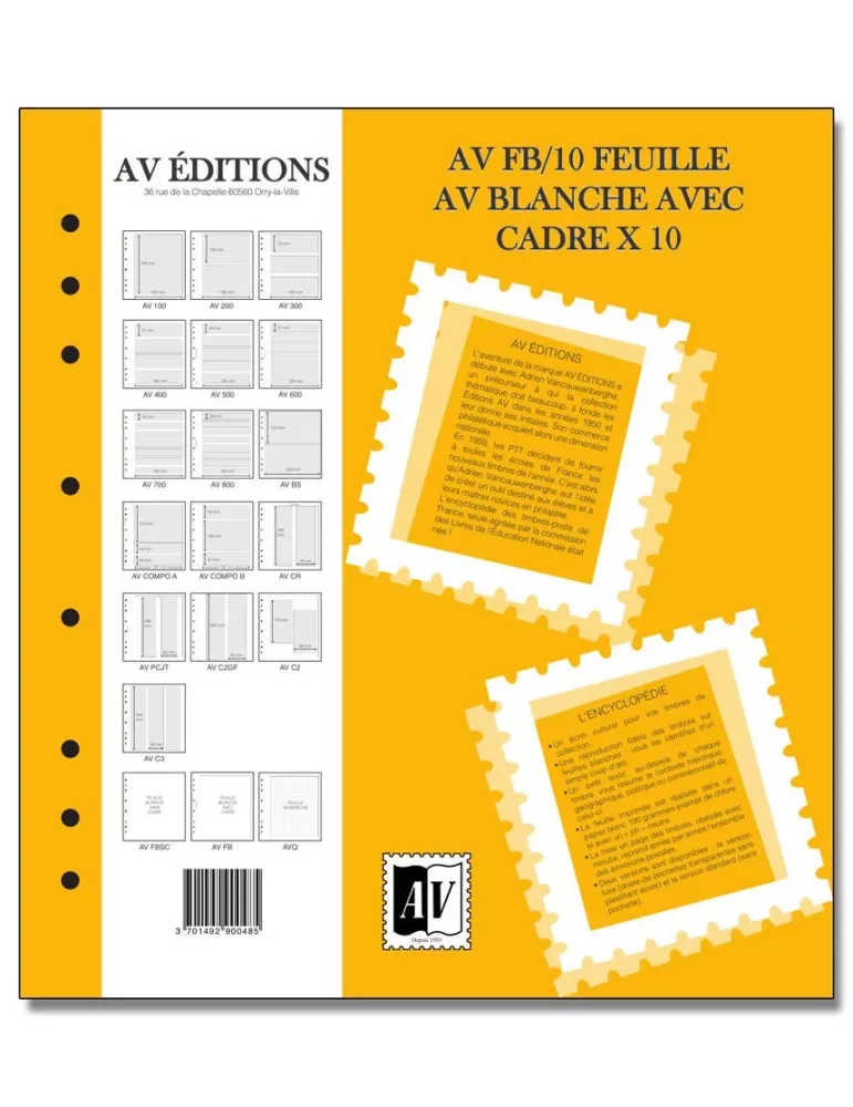 Feuille AV : blanche avec cadre (x10) - AV EDITIONS®