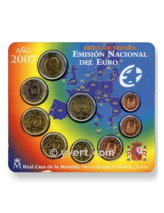 BU : ESPAGNE 2007 COFFRET 8 PCS + 2? EUROS TRAITE DE ROME