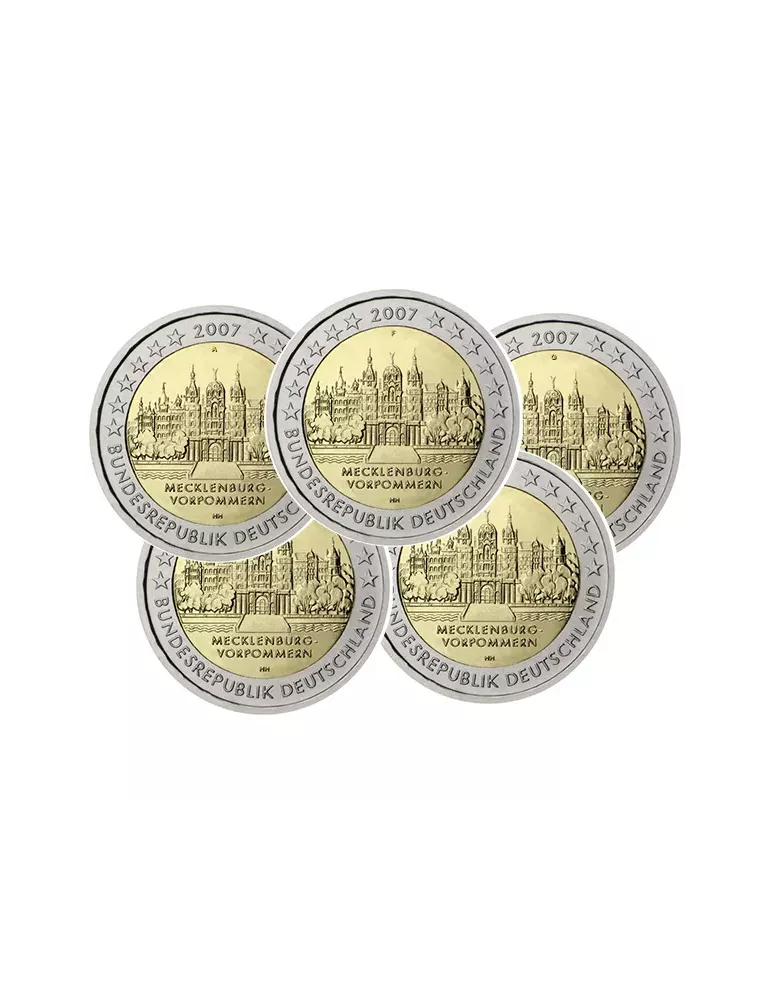 2 EURO COMMEMORATIVE 2007 : ALLEMAGNE (château de SCHWERIN les 5 pièces)