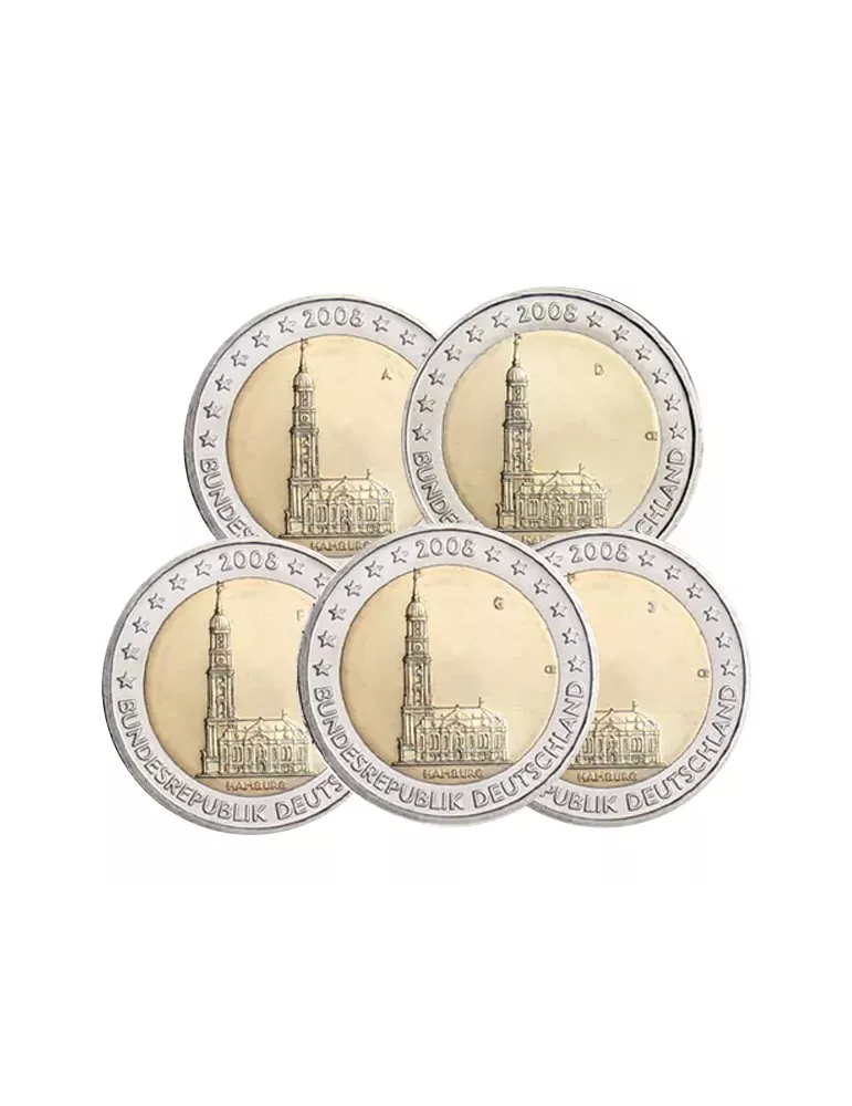 2 EURO COMMEMORATIVE 2008 ALLEMAGNE (Eglise d´Hambourg - les 5 pièces)