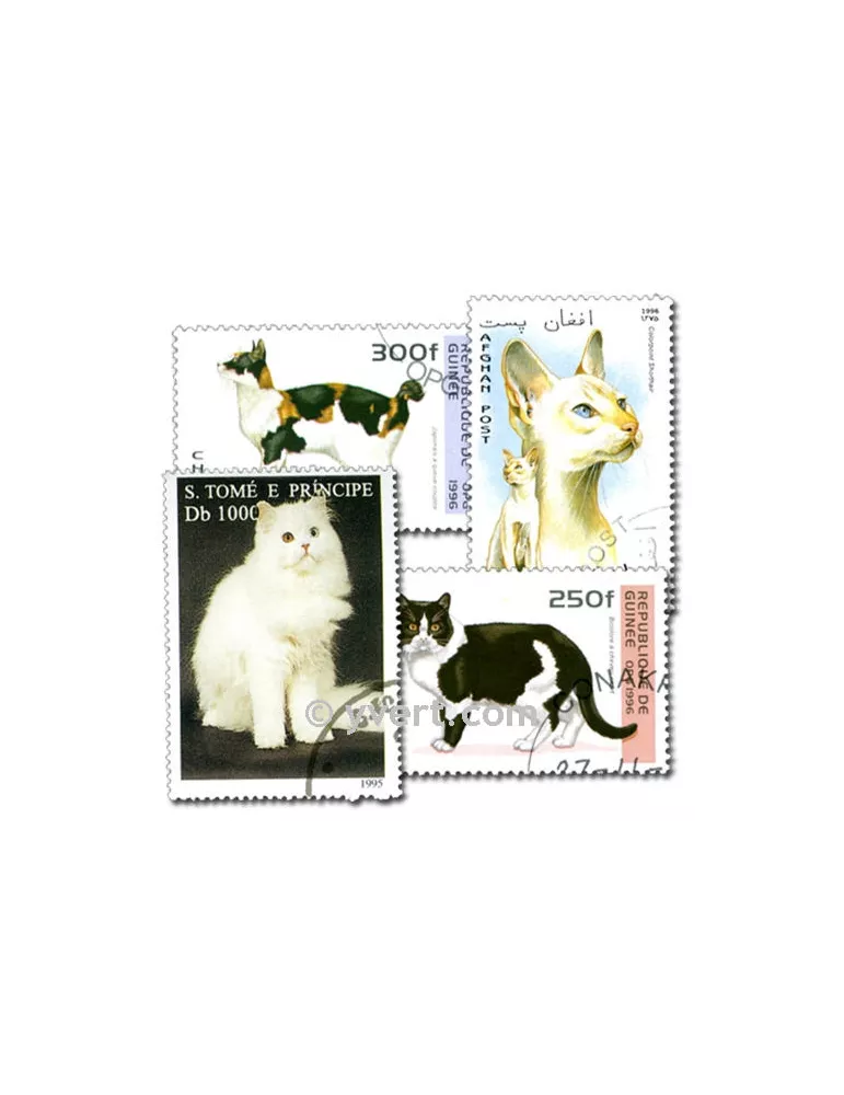 CHATS : pochette de 200 timbres (Oblitérés)