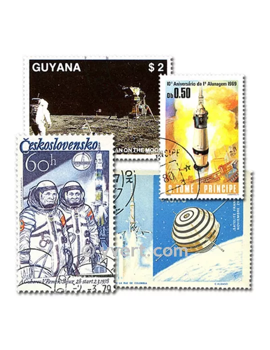 ASTRONAUTIQUE : pochette de 1000 timbres (Oblitérés)
