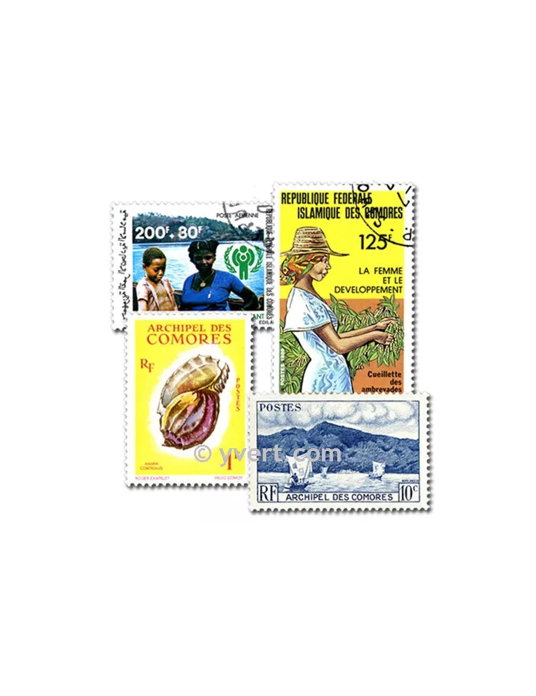 COMORES : pochette de 200 timbres (Oblitérés)