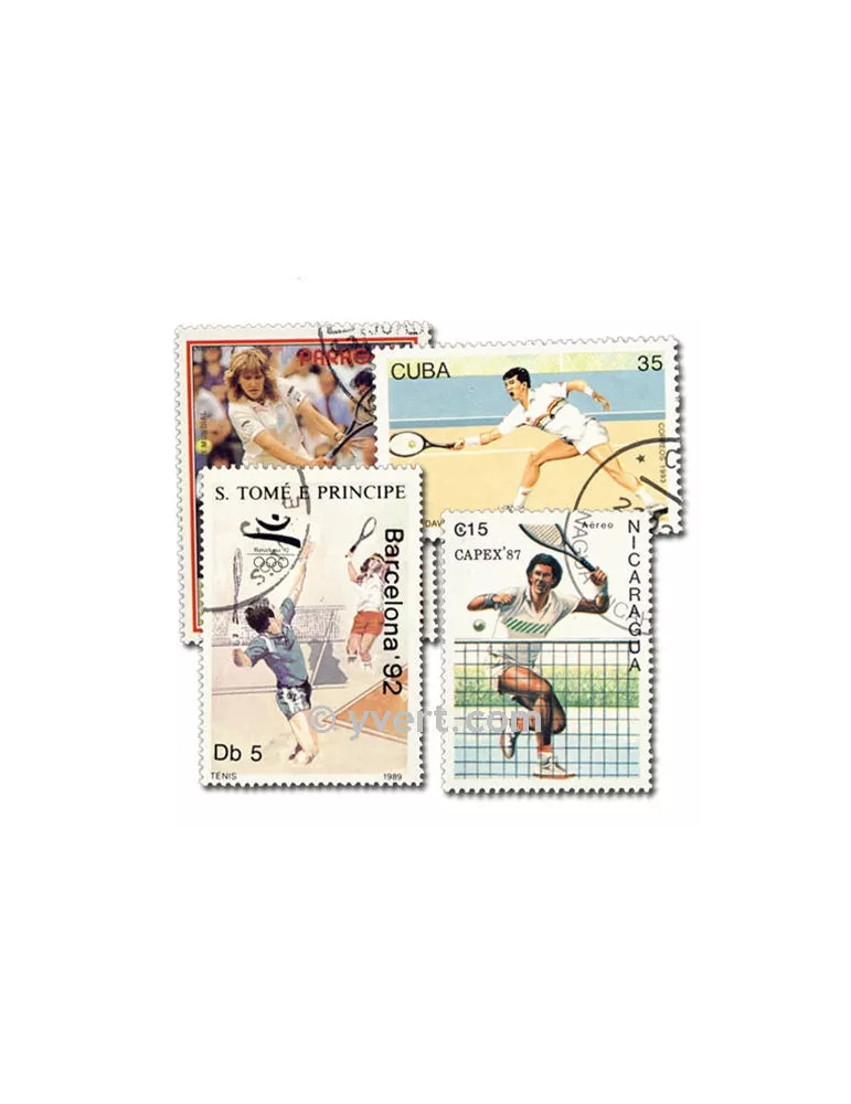 TENNIS : pochette de 50 timbres (Oblitérés)