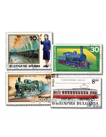 TRAINS : pochette de 300 timbres (Oblitérés)