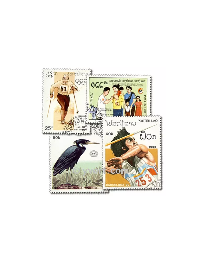 LAOS : pochette de 100 timbres (Oblitérés)