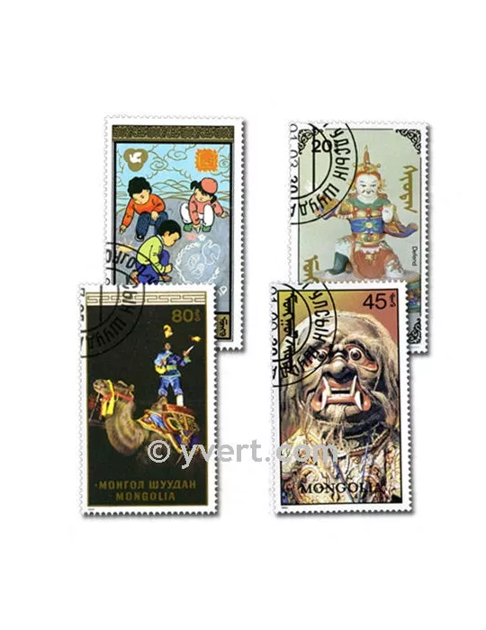 MONGOLIE : pochette de 100 timbres (Oblitérés)