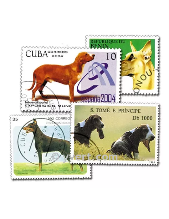 CHIENS : pochette de 200 timbres (Oblitérés)