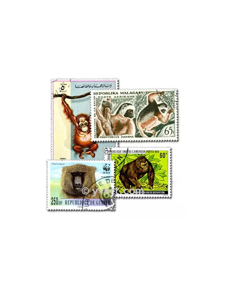 SINGES : pochette de 50 timbres (Oblitérés)