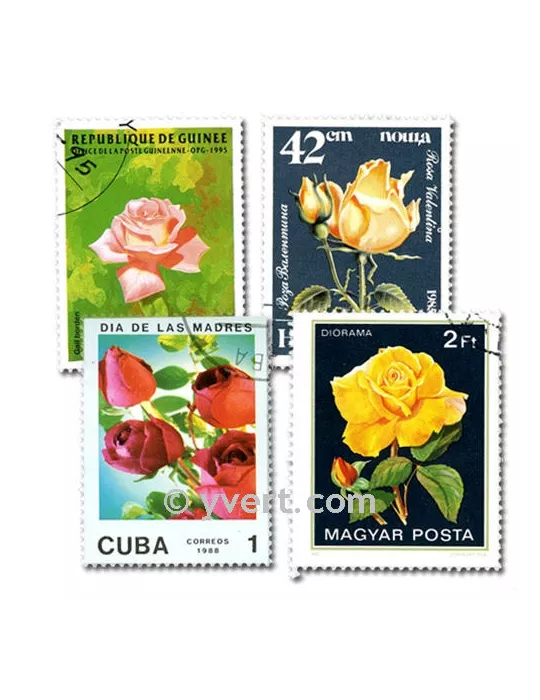 ROSES : pochette de 50 timbres (Oblitérés)