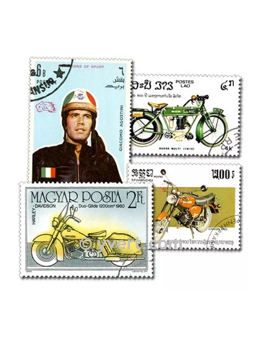 MOTOS : pochette de 100 timbres (Oblitérés)