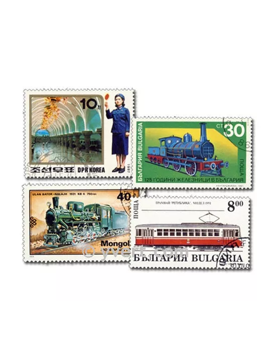 TRAINS : pochette de 800 timbres (Oblitérés)