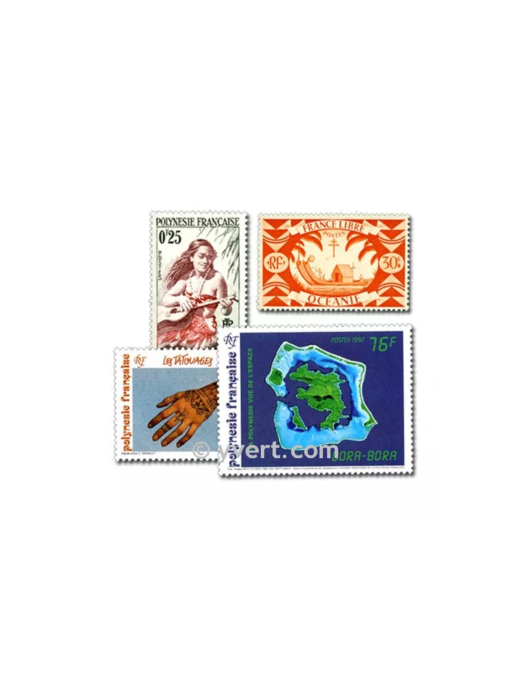 OCEANIE POLYNESIE : pochette de 50 timbres (Oblitérés)