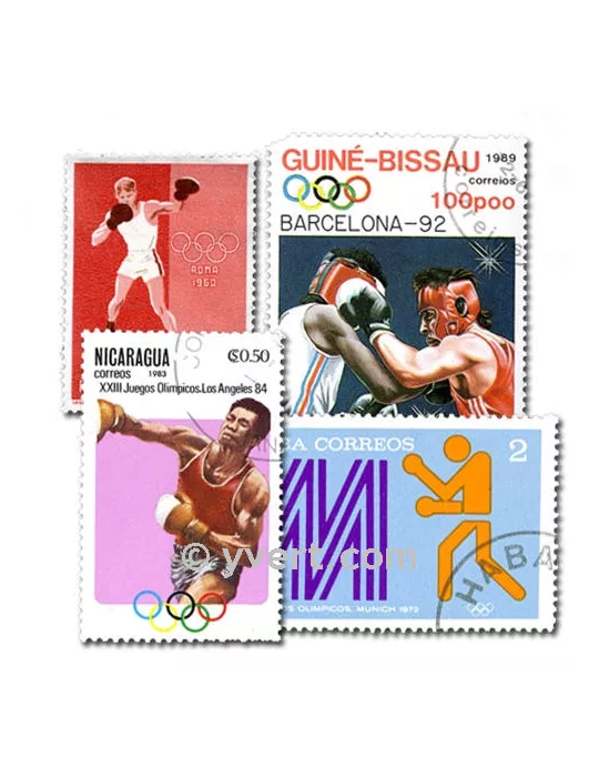 BOXE : pochette de 50 timbres (Oblitérés)