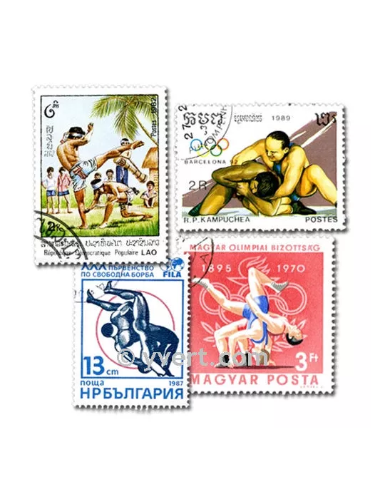 LUTTE : pochette de 50 timbres (Oblitérés)