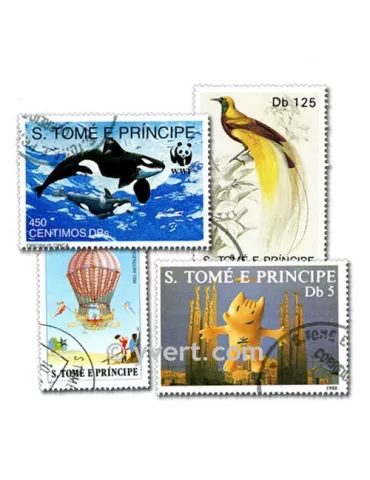 ST THOMAS ET PRINCE : pochette de 200 timbres (Oblitérés)