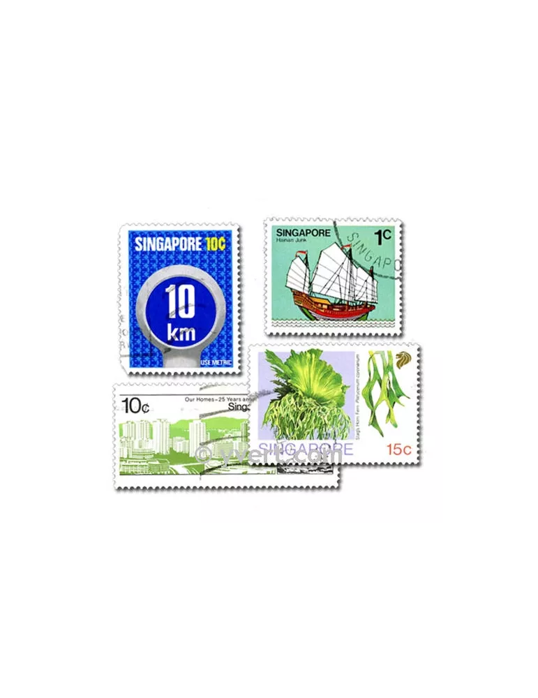 SINGAPOUR : pochette de 50 timbres (Oblitérés)