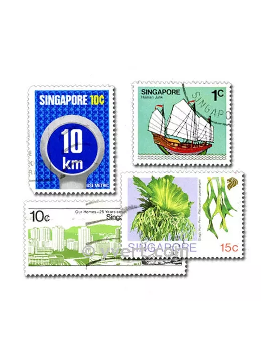 SINGAPOUR : pochette de 50 timbres (Oblitérés)