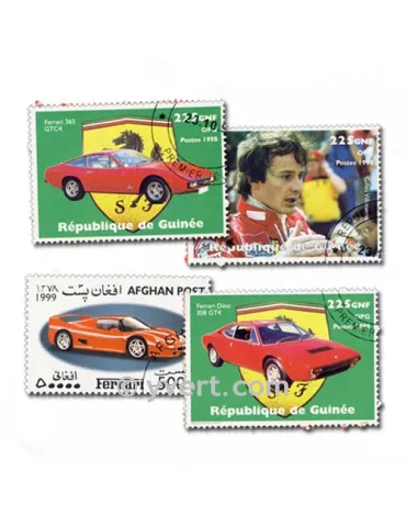 VOITURES FERRARI : pochette de 10 timbres (Oblitérés)