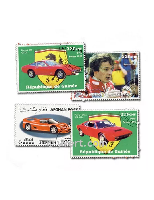 VOITURES FERRARI : pochette de 10 timbres (Oblitérés)