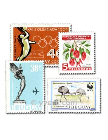 URUGUAY : pochette de 100 timbres (Oblitérés)