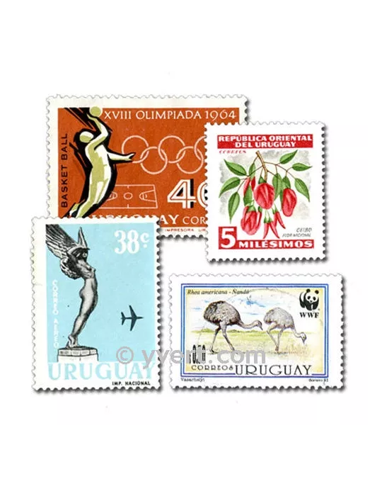 URUGUAY : pochette de 100 timbres (Oblitérés)