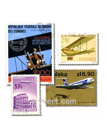 AVIONS : pochette de 100 timbres (Oblitérés)